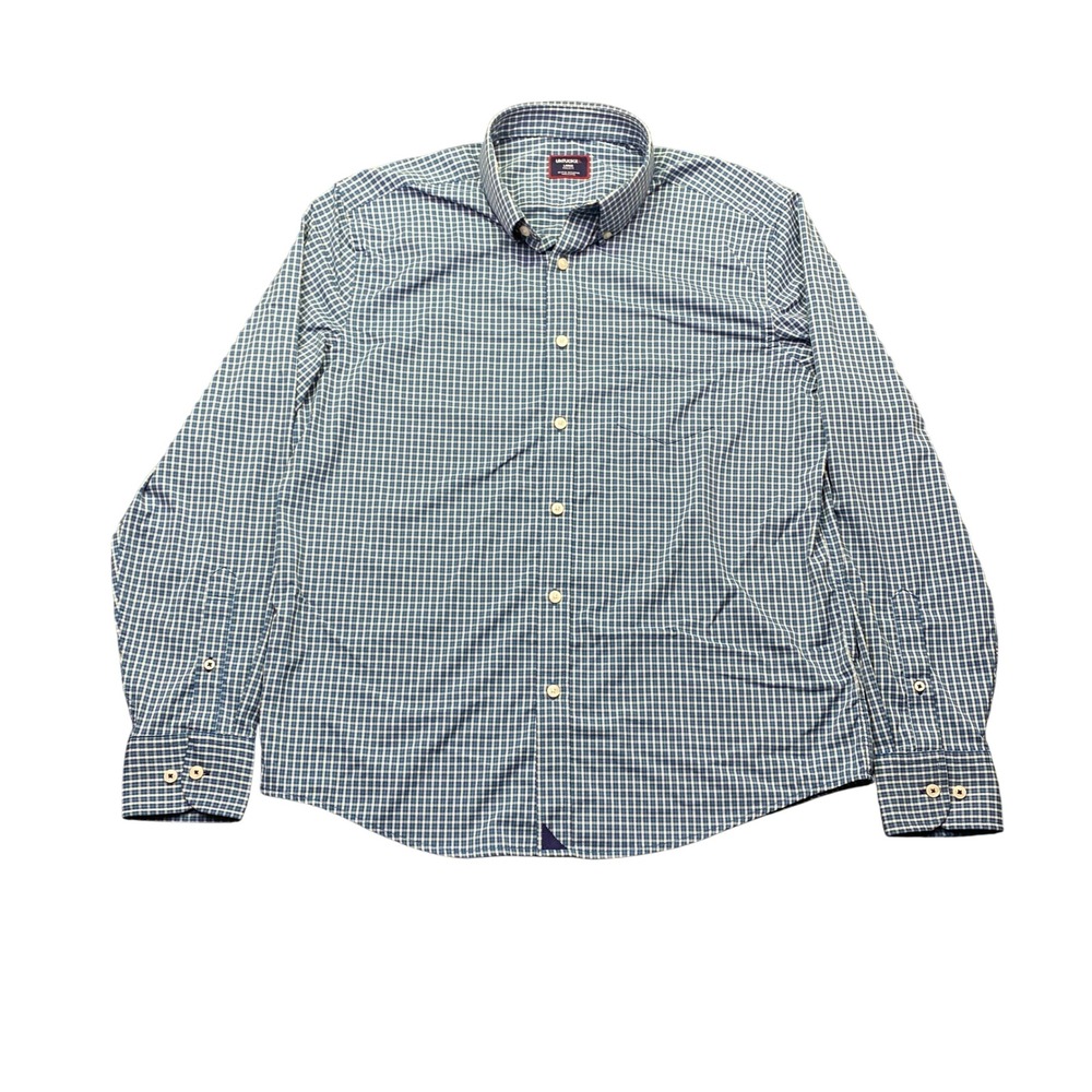 UNTUCKit Mens Regular Fit Blue Gingham Button Down Shirt Performance Preppy Sz L